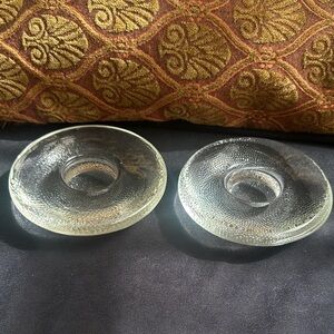 Pair of Vintage Clear Textured Glass Candle Holders